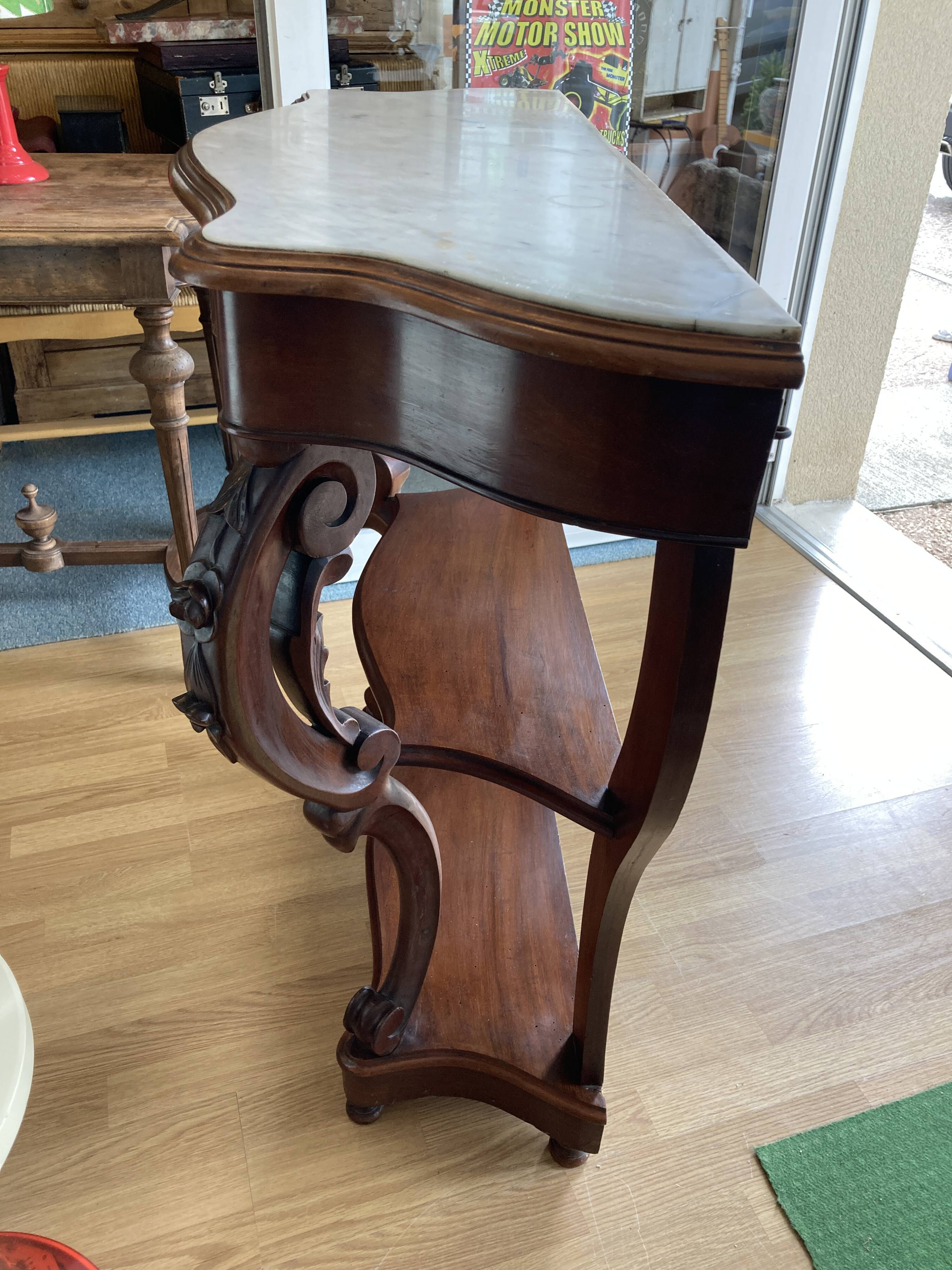 19th century mahogany and white marble console