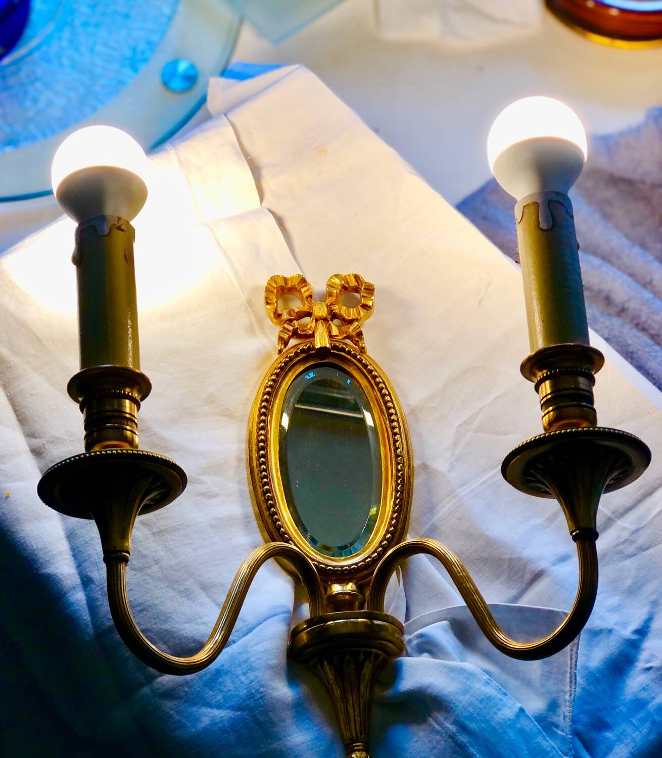 Louis XVI Wall Lamp Lucien Gau Mirror