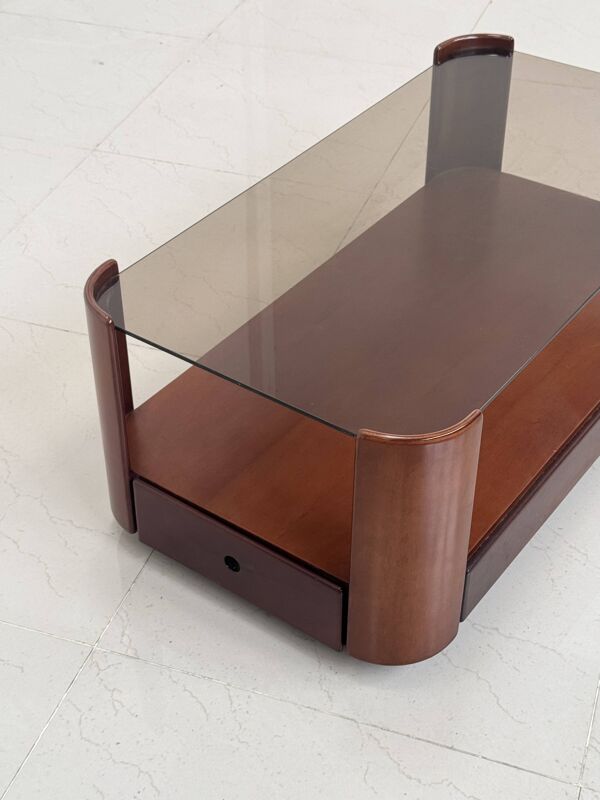Table basse italienne en bois avec tiroirs 80's