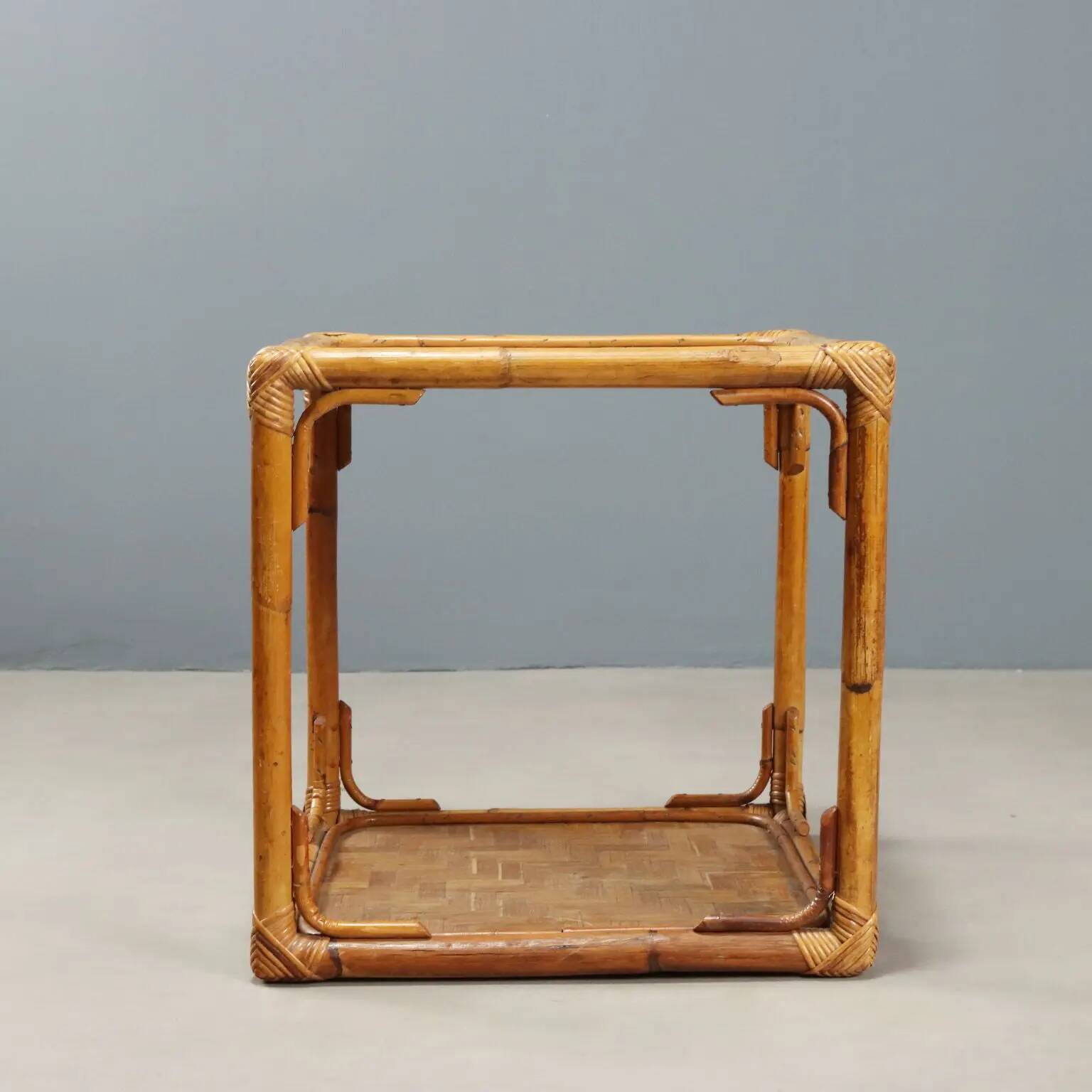 Vintage coffee table in wicker and bamboo, Italy, 1970s-1980s.