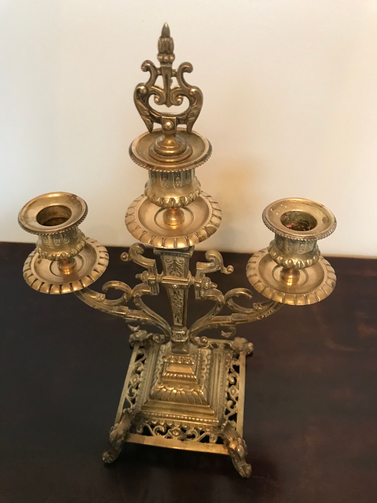 Pair of candelabras or 3-branched chandeliers in gilded bronze late 19th
