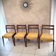 Set of 4 teak chairs with fabric seat in Scandinavian style.