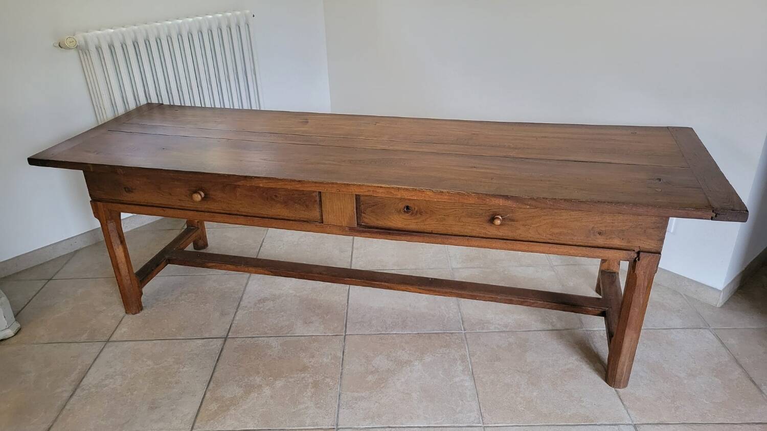 Farm table, solid oak console, late 18th to early 19th century.