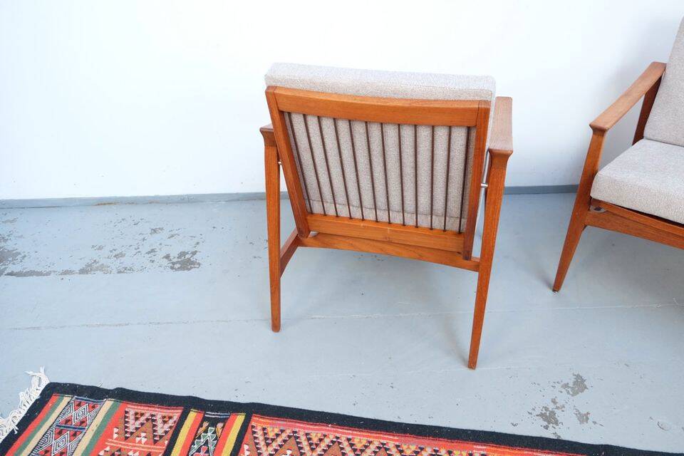 Vintage Thonet teak armchair, retro 1960s–70s style.