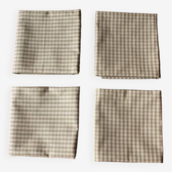 Set of 4 cotton gingham beige linen napkins