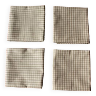 Set of 4 cotton gingham beige linen napkins