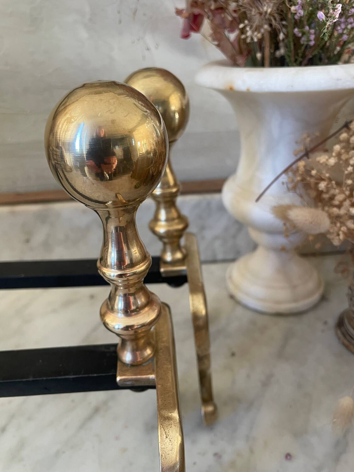 Old pair of brass andirons