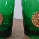 Set of 8 Dubonnet water glasses, vintage Louis d'or piece and bottle