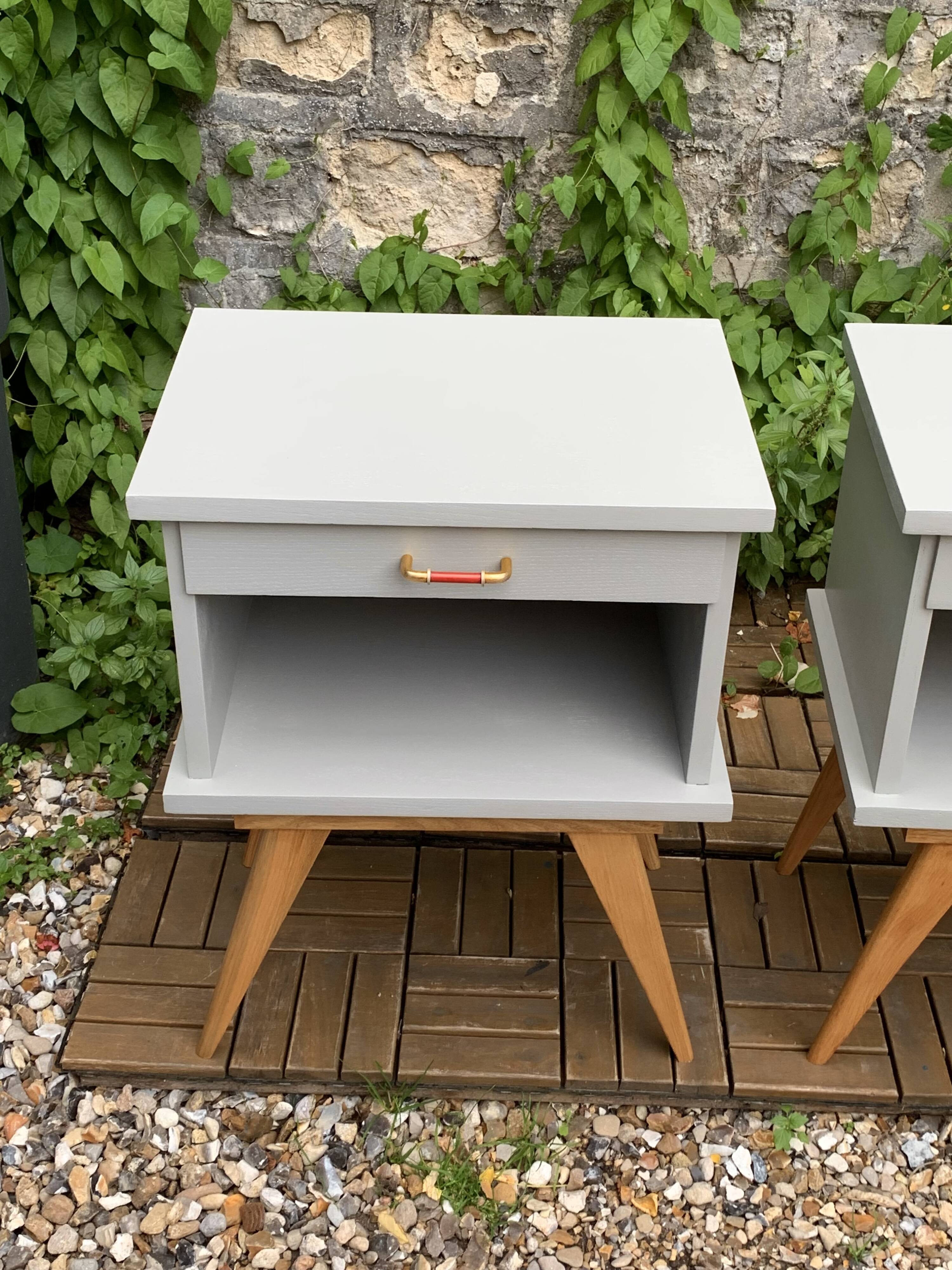 Pair of vintage 1950s compass foot bedside tables