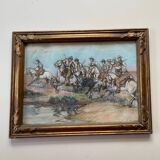 Pastel painting of a horseman scene