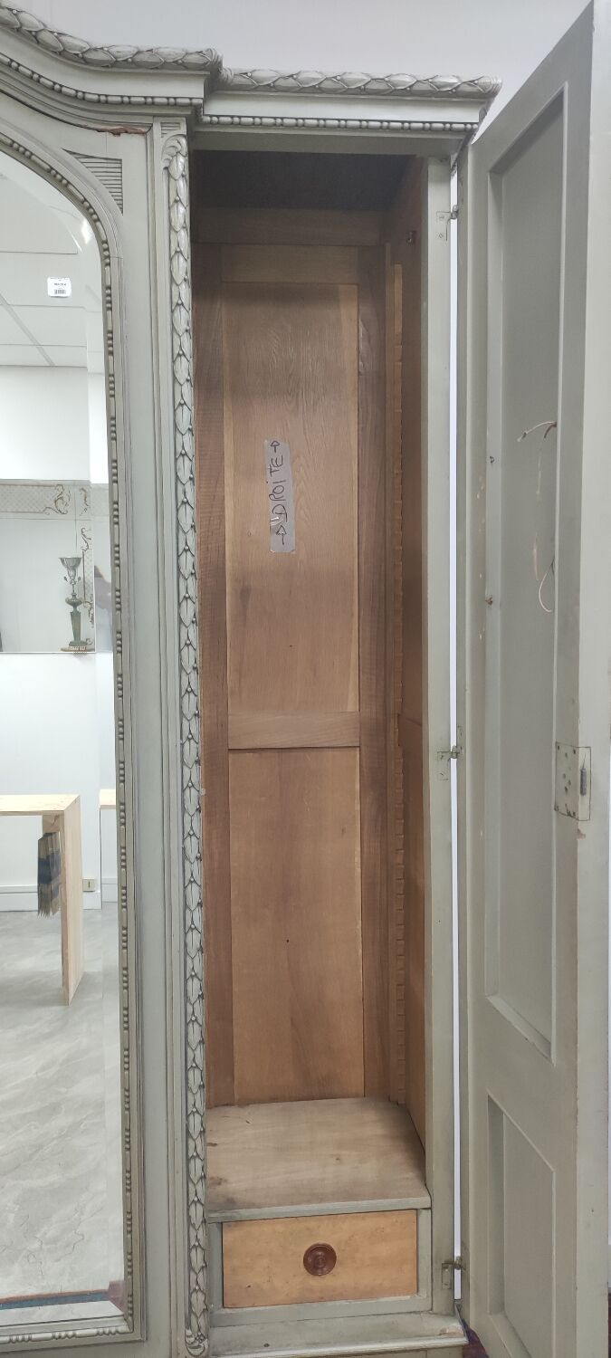 Wardrobe 3 doors, 3 drawers Louis XVI style patinated