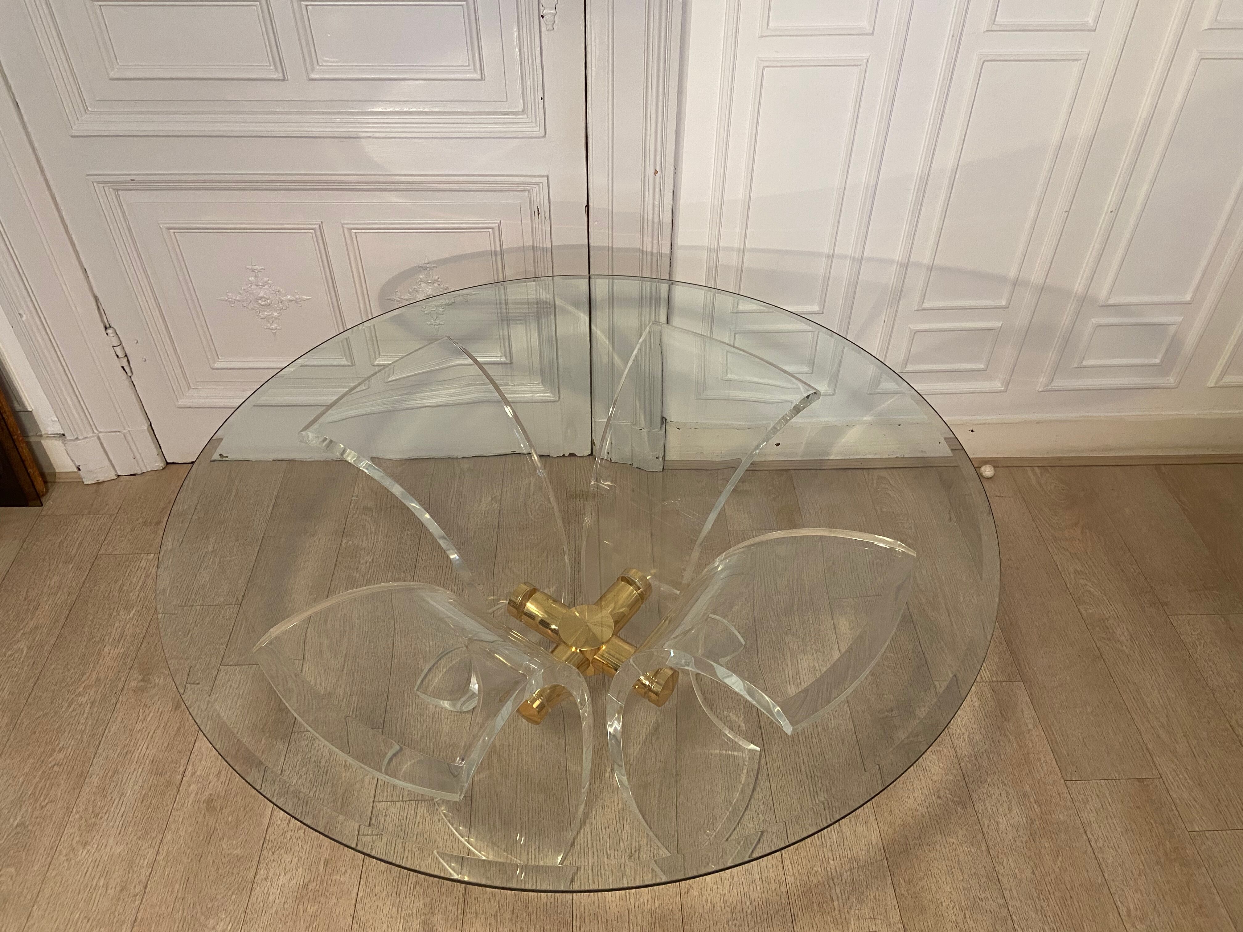 Lily table in plexiglass and gilded metal, 1970
