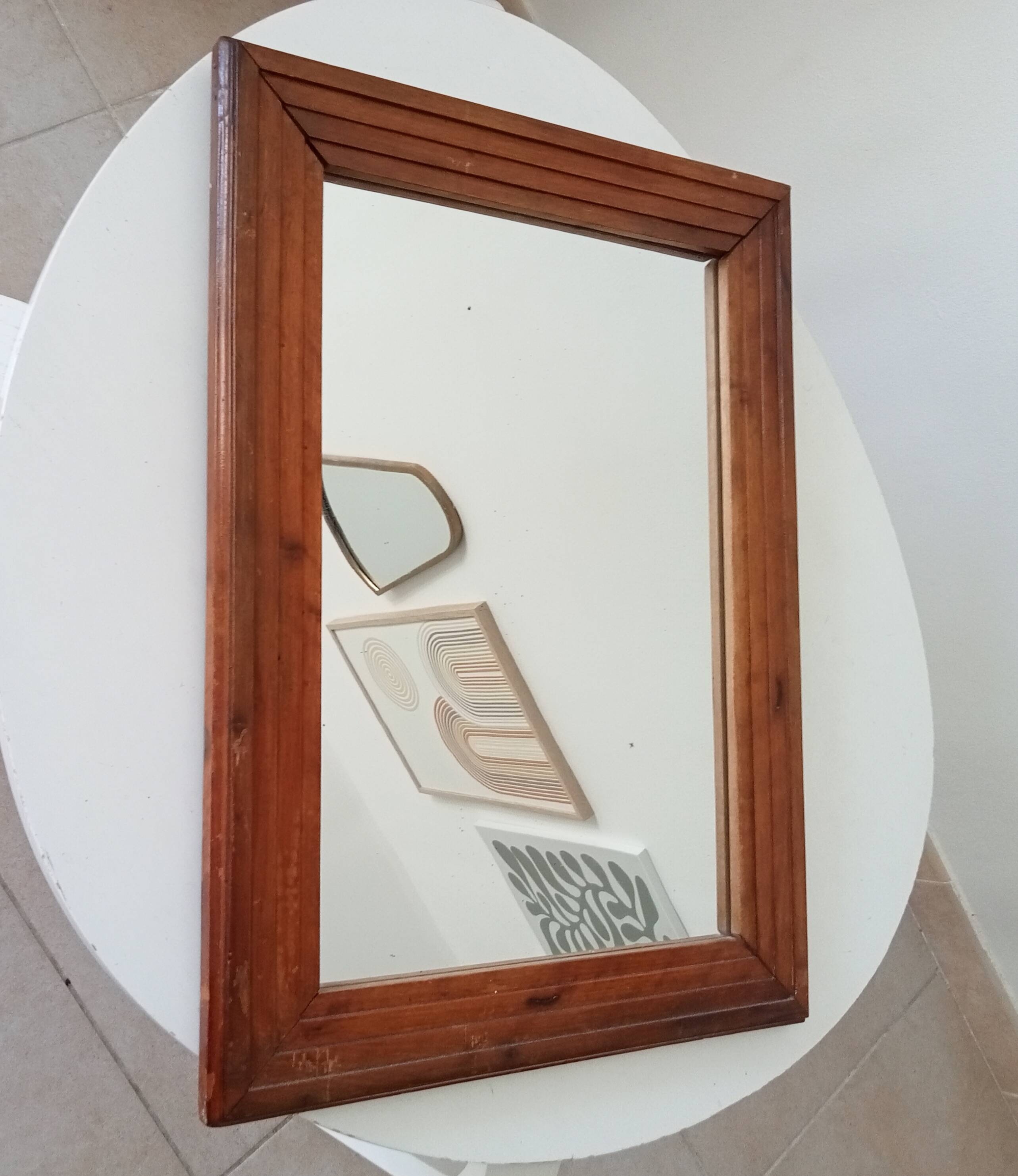 Vintage Art Deco wooden mirror from the 1950s.