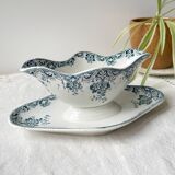 Vintage gravy boat Terre de fer French floral pattern