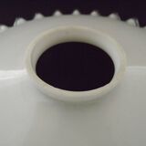 French frilled glass pendant shade, white opaline glass with a clear scalloped edge.