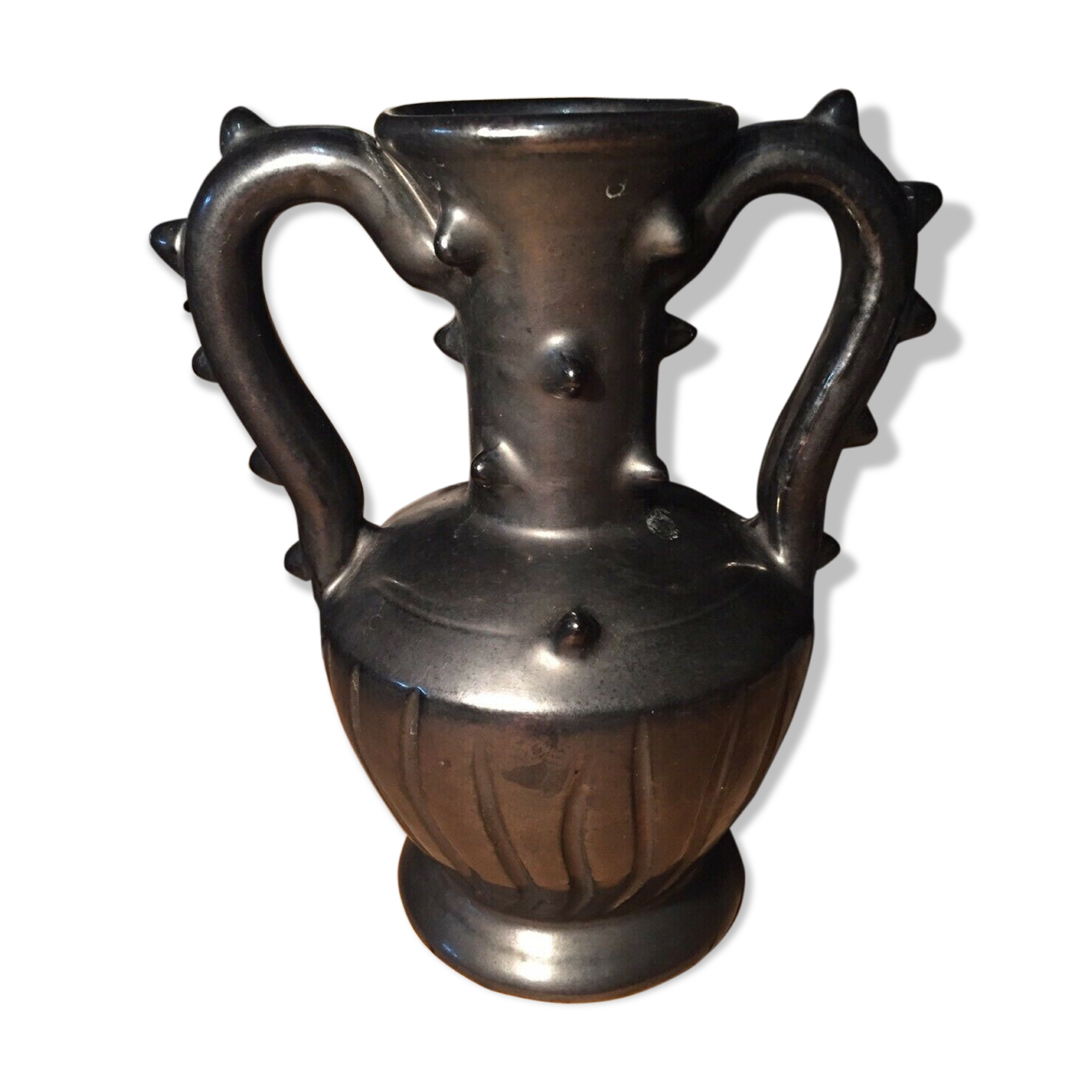 Iridescent black ceramic vase by François Caleca artisan Vallauris