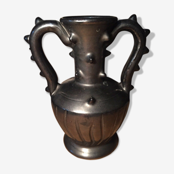 Vase céramique noir irisé signé François Caleca artisan Vallauris