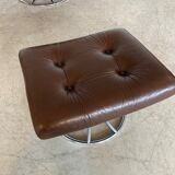 Vintage brown leather reclining lounge chair Ekornes Stressless & stool, 1960s