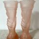 Pair of pink frosted glass torch vases, handmade, art deco