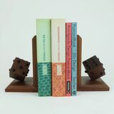 Pair of mid century bookends with dices solid teak wood 60s danish modern