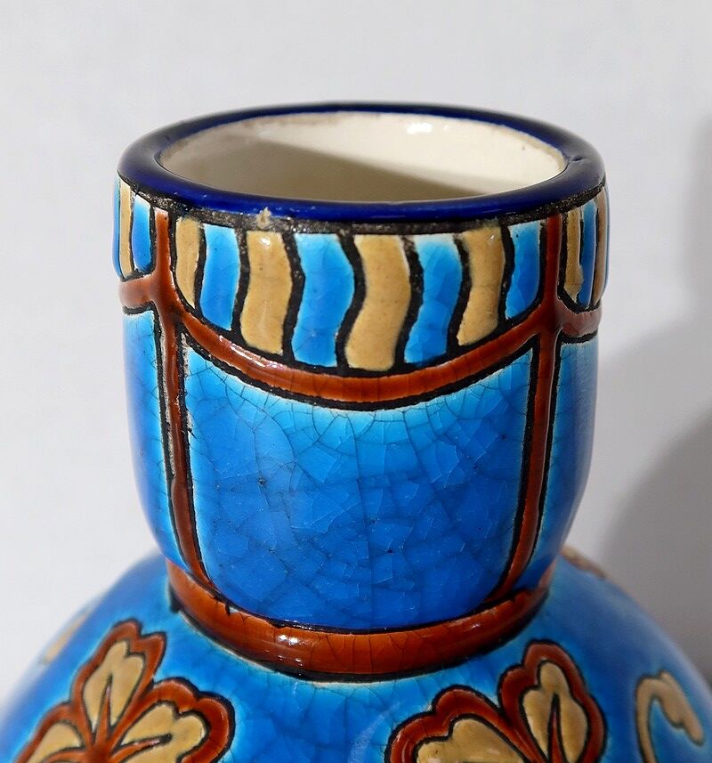 Vase decorated with flowers in enamels of longwy – early twentieth century