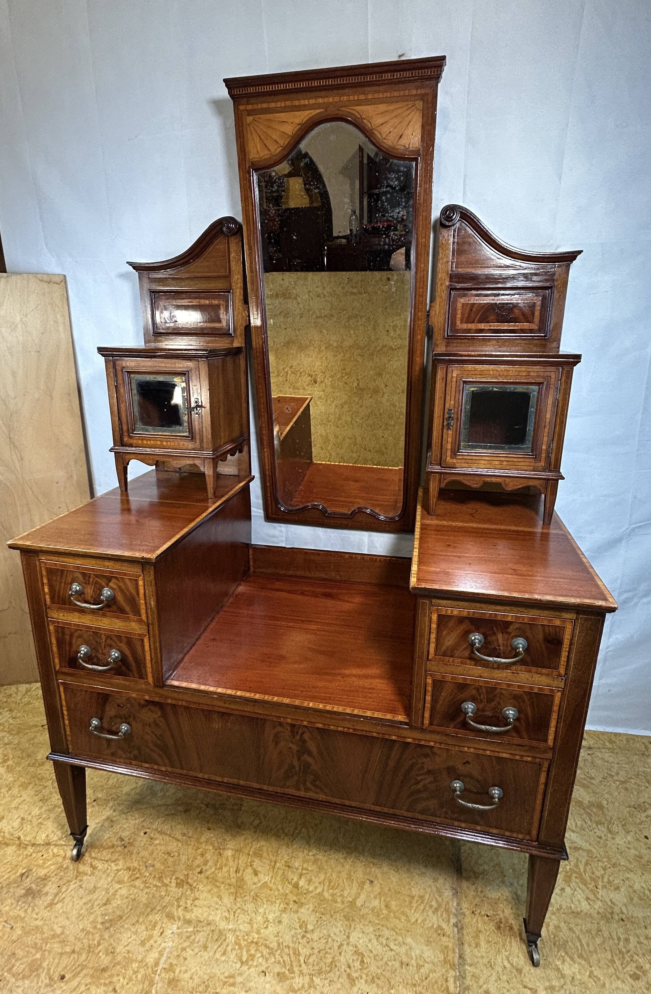 Edwardian Vintage Inlaid Console Hall Table / Dressing Table – 1900–1910
