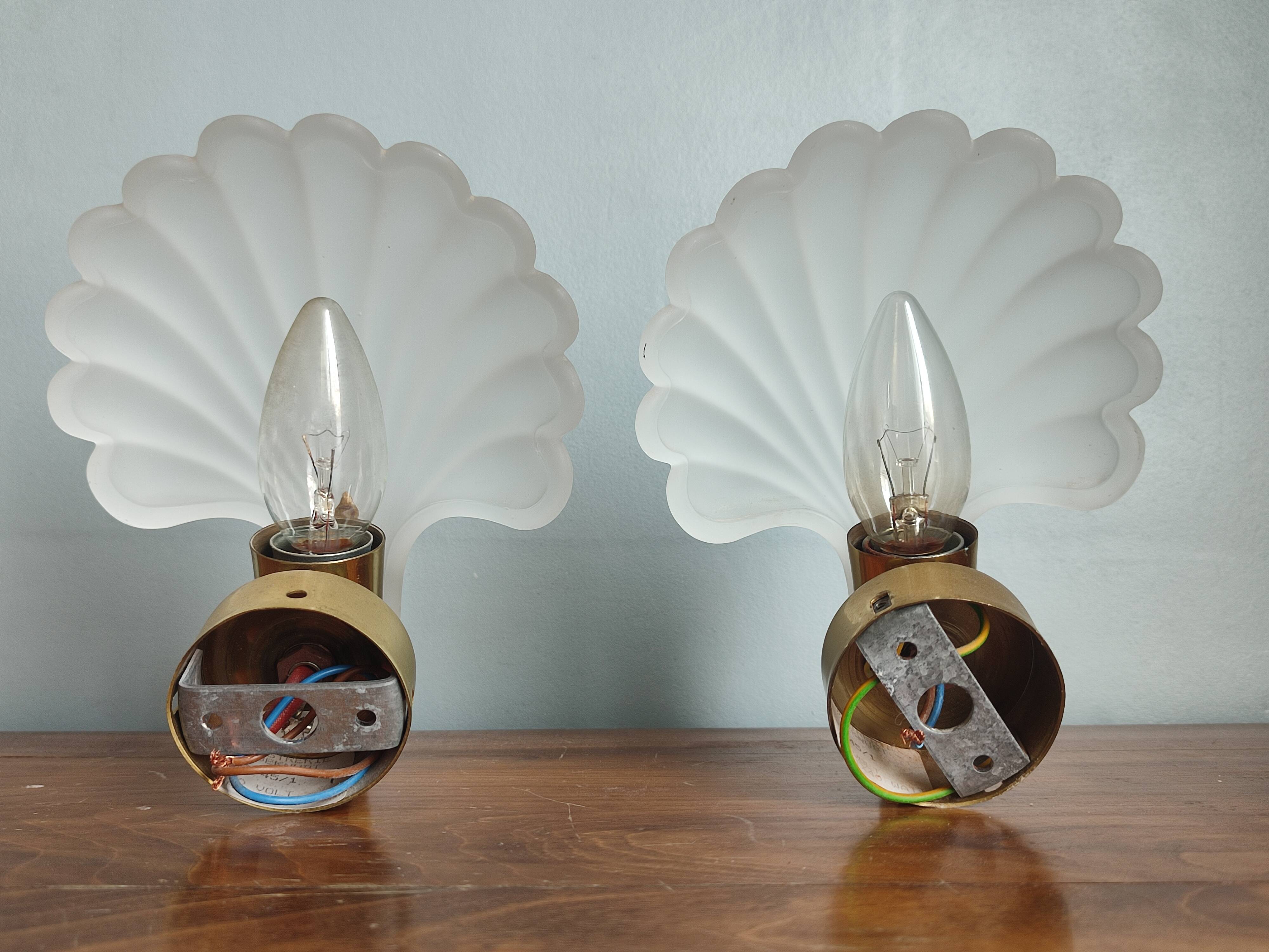 Vintage frosted glass shell wall sconces