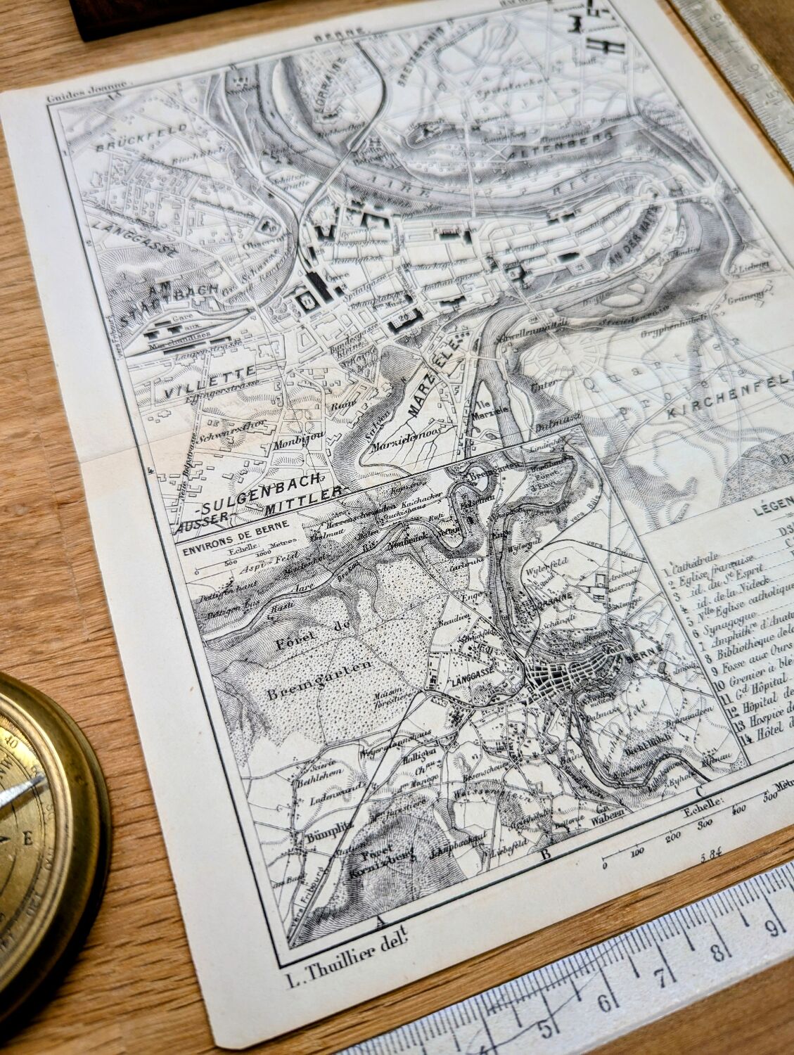 Bern, old map, printed in 1844.