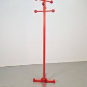 Postmodern Red Stained Beech Coat Rack with Balls, Italy, 1970s