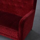 Modern Danish canapé, 3-seater in red velvet, Fritz Hansen style, 1940s.