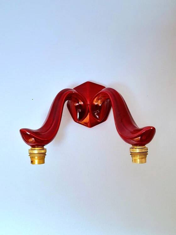 Red Art Deco ceramic wall light