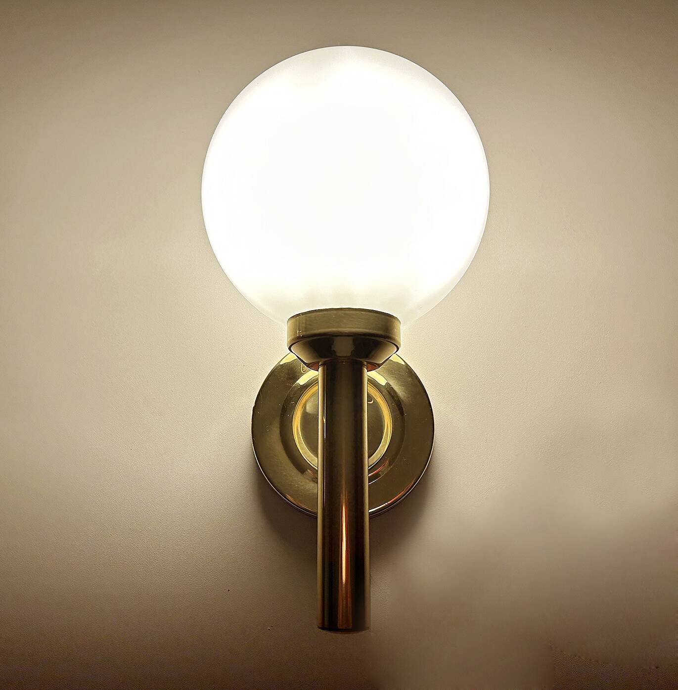 3 Vintage Scandinavian Glass and Brass Wall Lights