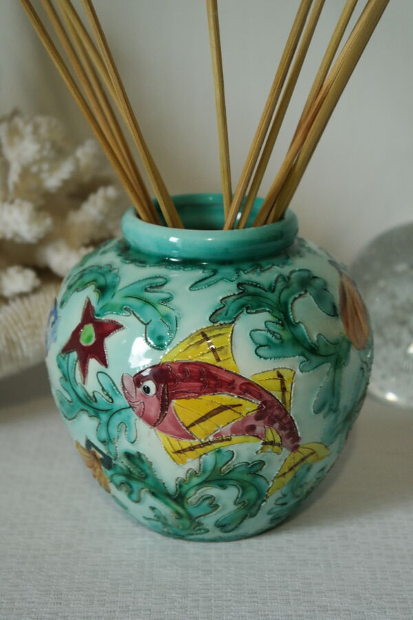 Vase boule décor faune et flore   par Cérart Monaco 1960