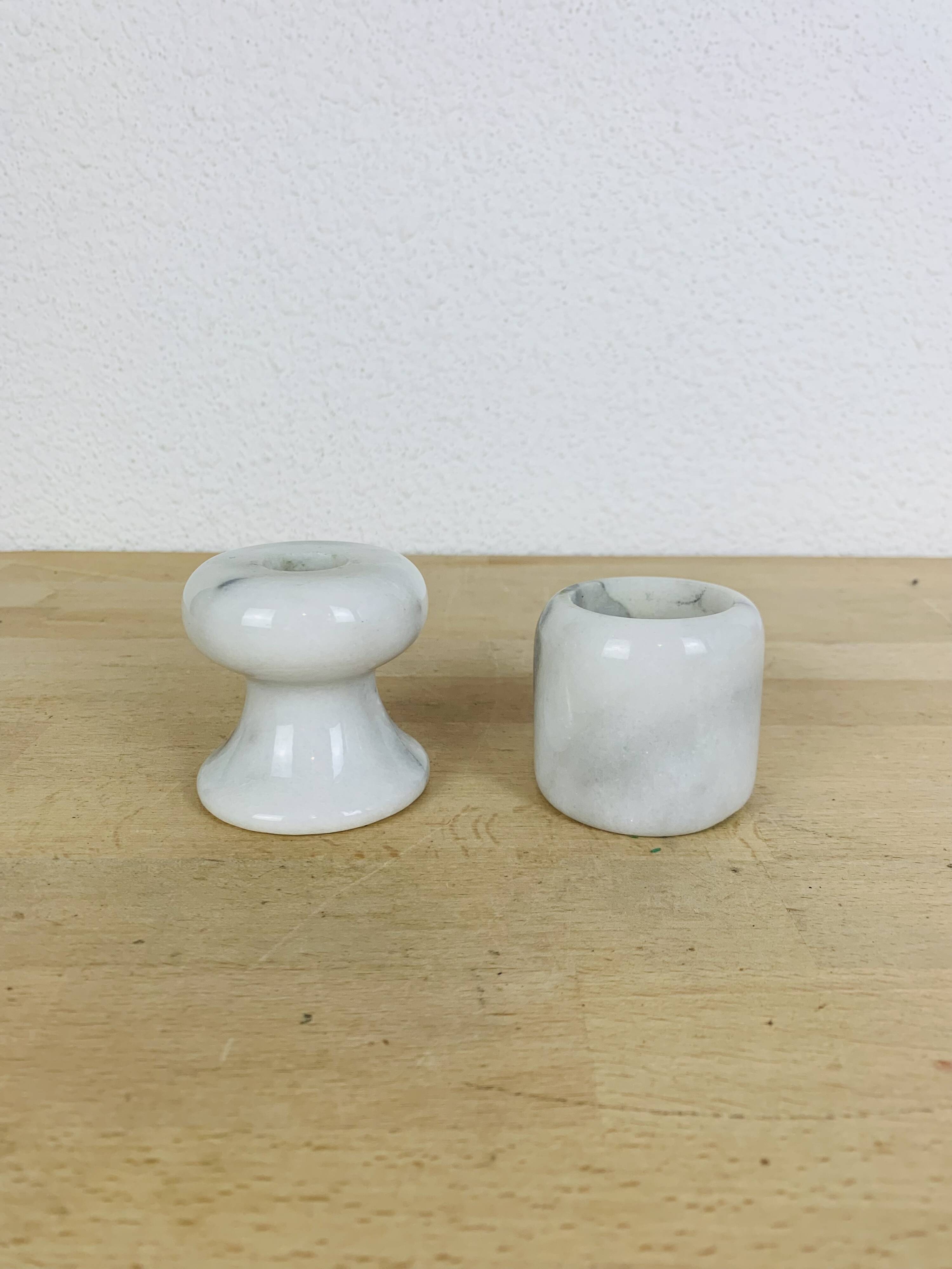 Pair of vintage white marble candlesticks