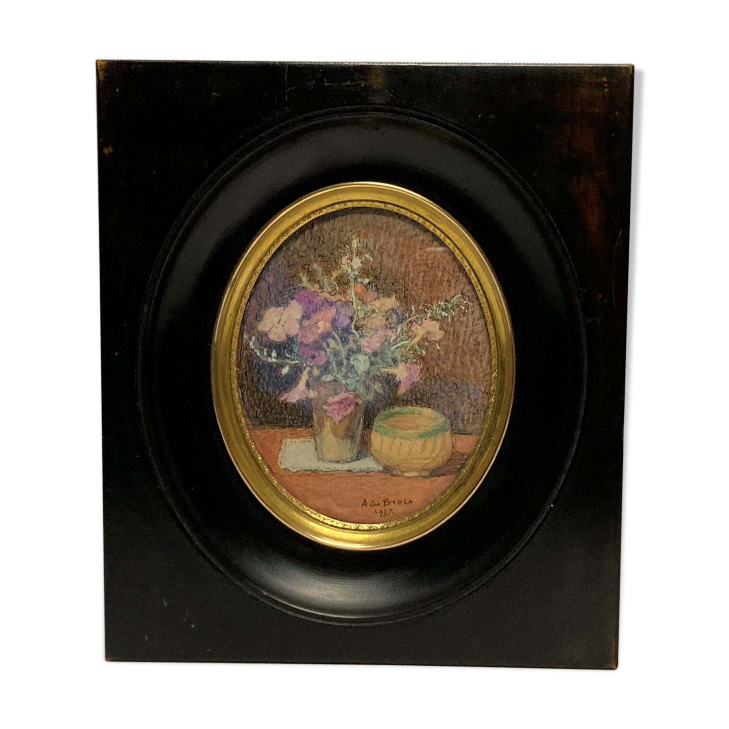 De BROCA (A), Watercolor still life with bouquet signed early twentieth century