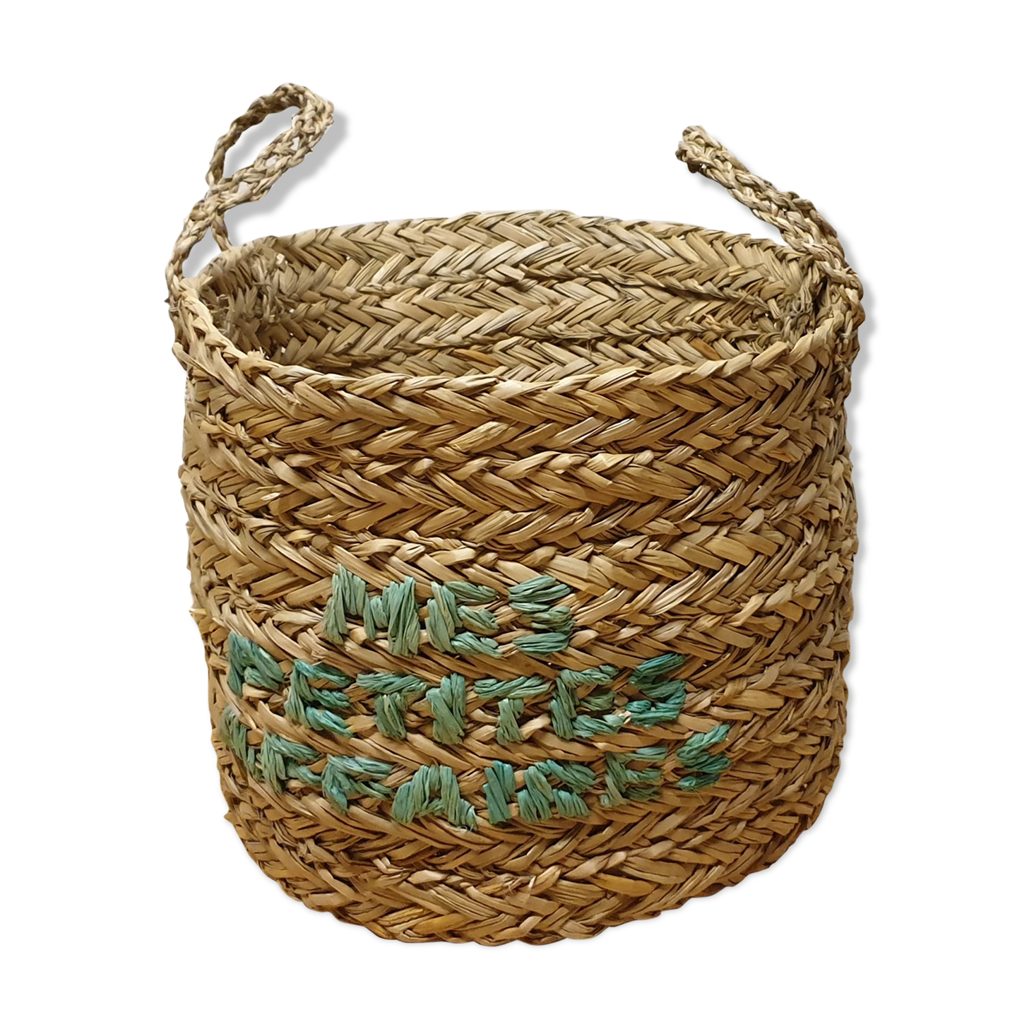 Seventies braided straw basket