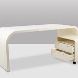 Desk and its cardboard box in white lacquered plywood. 1970s.
