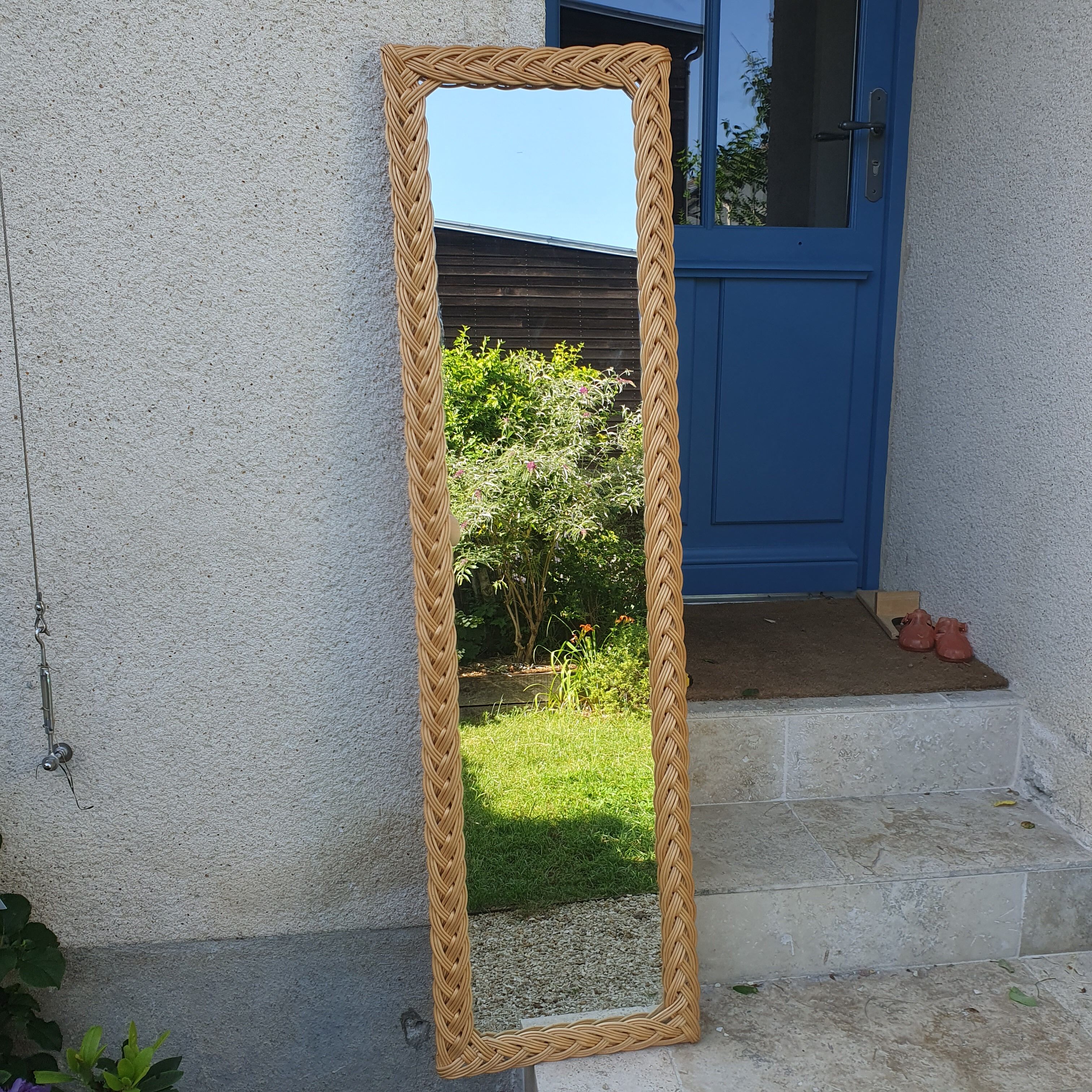 Large woven wicker mirror