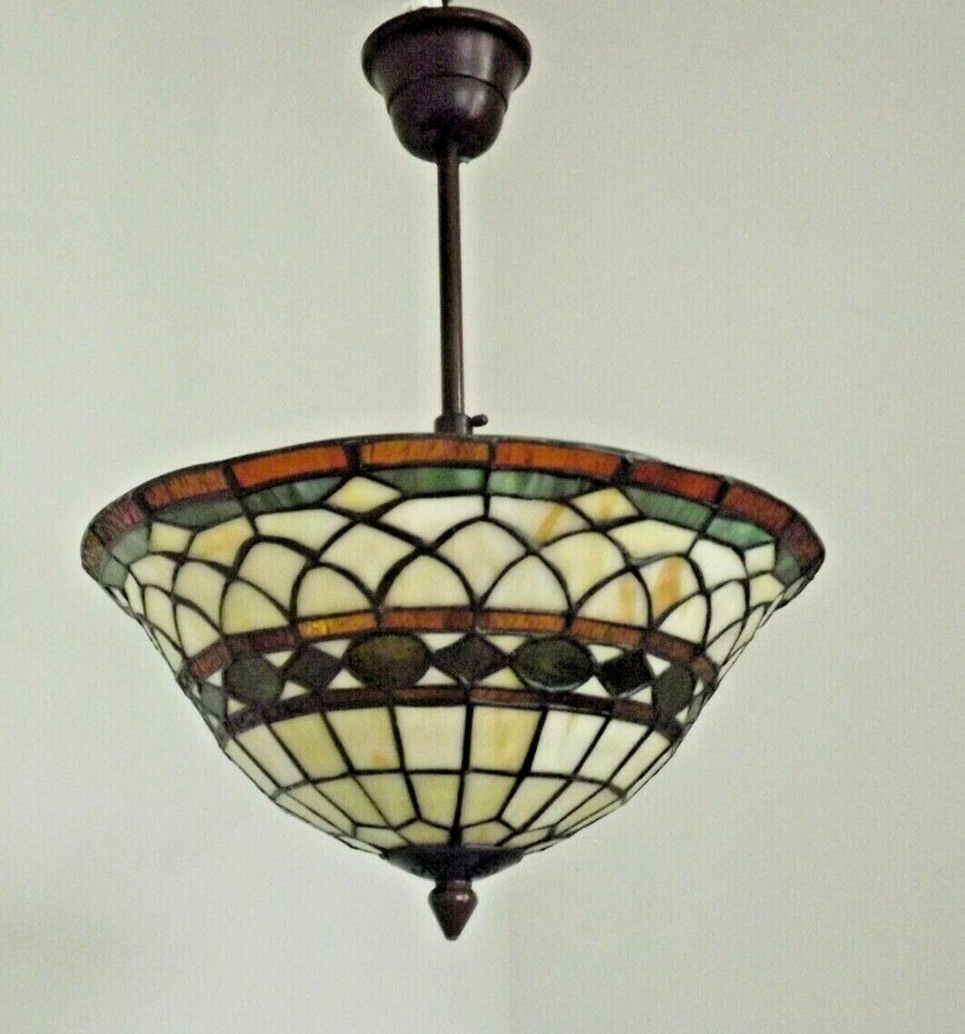 Vintage french 3 light leaded glass tiffany up light with adjustable height 3273
