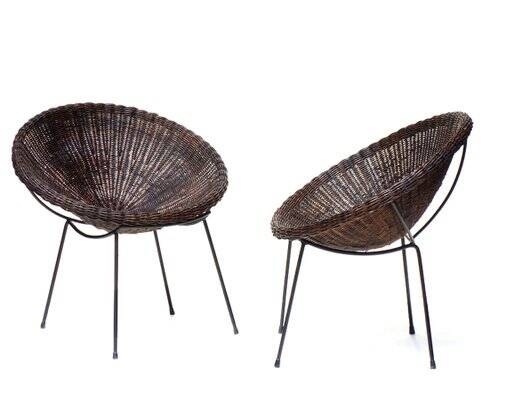 Mid-Century Italian Rattan Armchairs & Table Set, 1950s, Set of 3