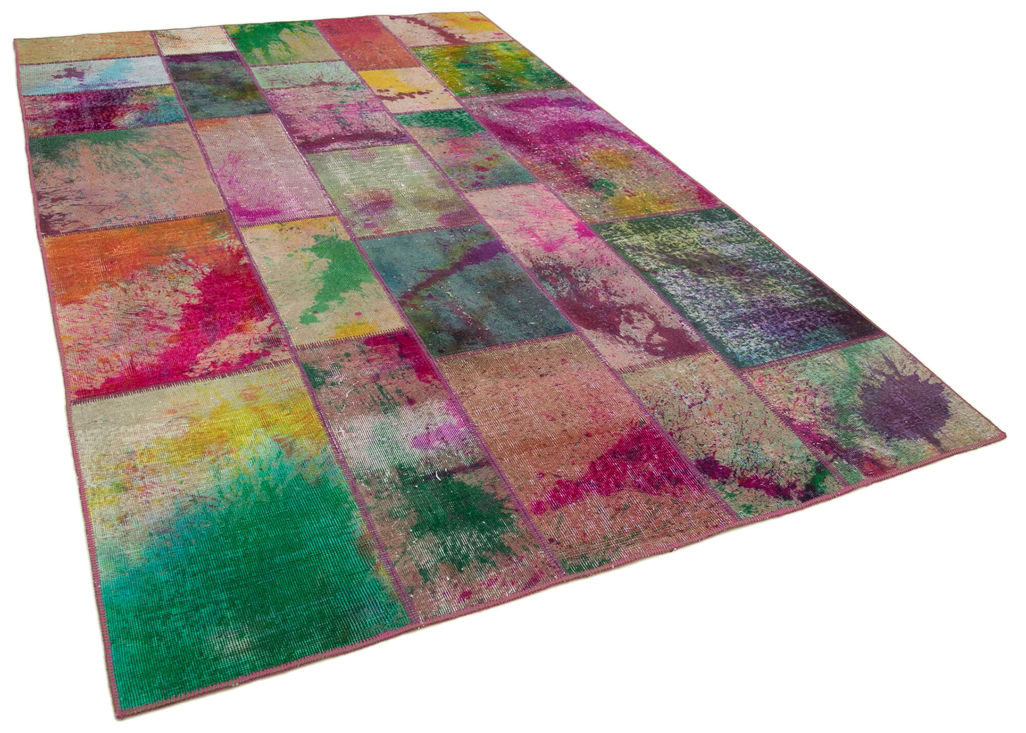 Handmade turkish overdyed 198 cm x 300 cm multicolor patchwork carpet