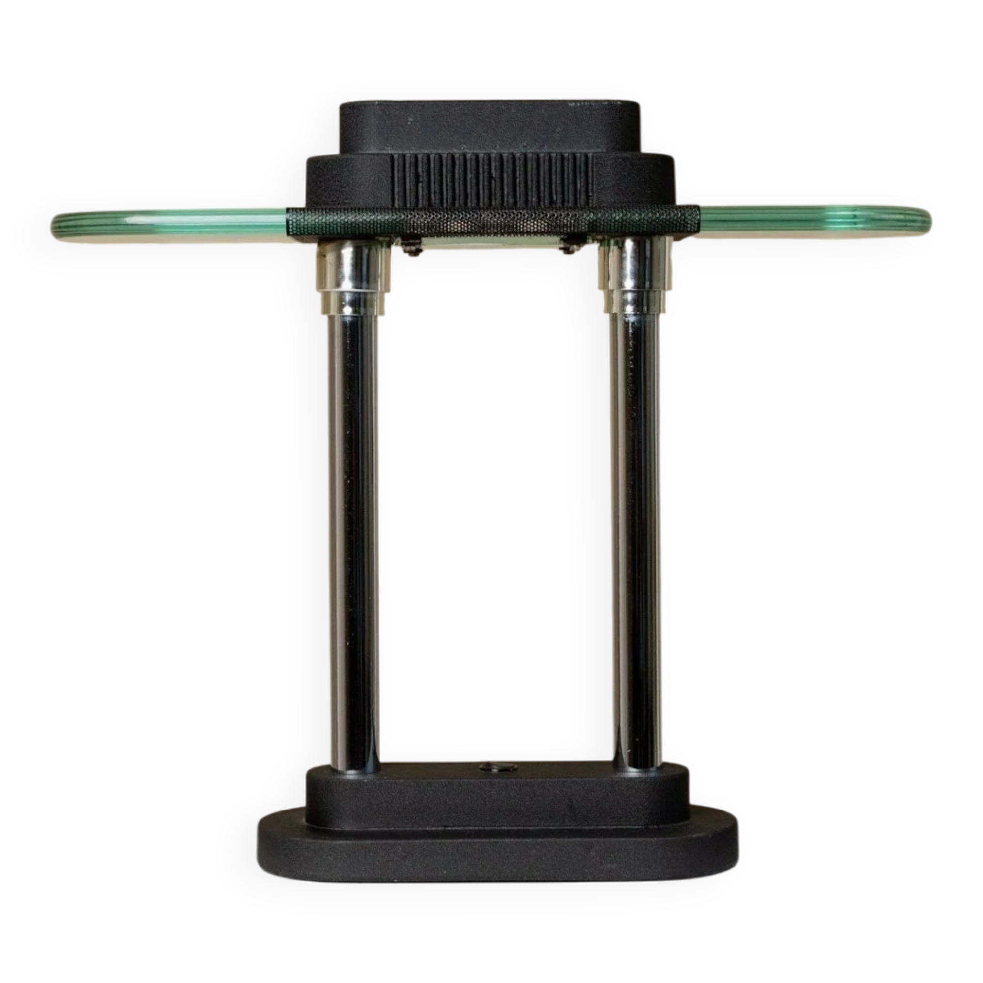 Vintage black metal and glass table lamp Bankers by Robert Sonneman for Georges Kovacs, Memphis Design 1980s