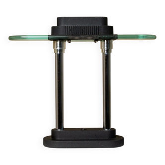 Vintage black metal and glass table lamp Bankers by Robert Sonneman for Georges Kovacs, Memphis Design 1980s