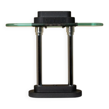 Lampe de table vintage en métal noir et verre Bankers par Robert Sonneman pour Georges Kovacs, design Memphis des années 1980.