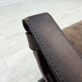 1970s, Scandinavian lounge chair, nubuck leather, canvas, beech wood.