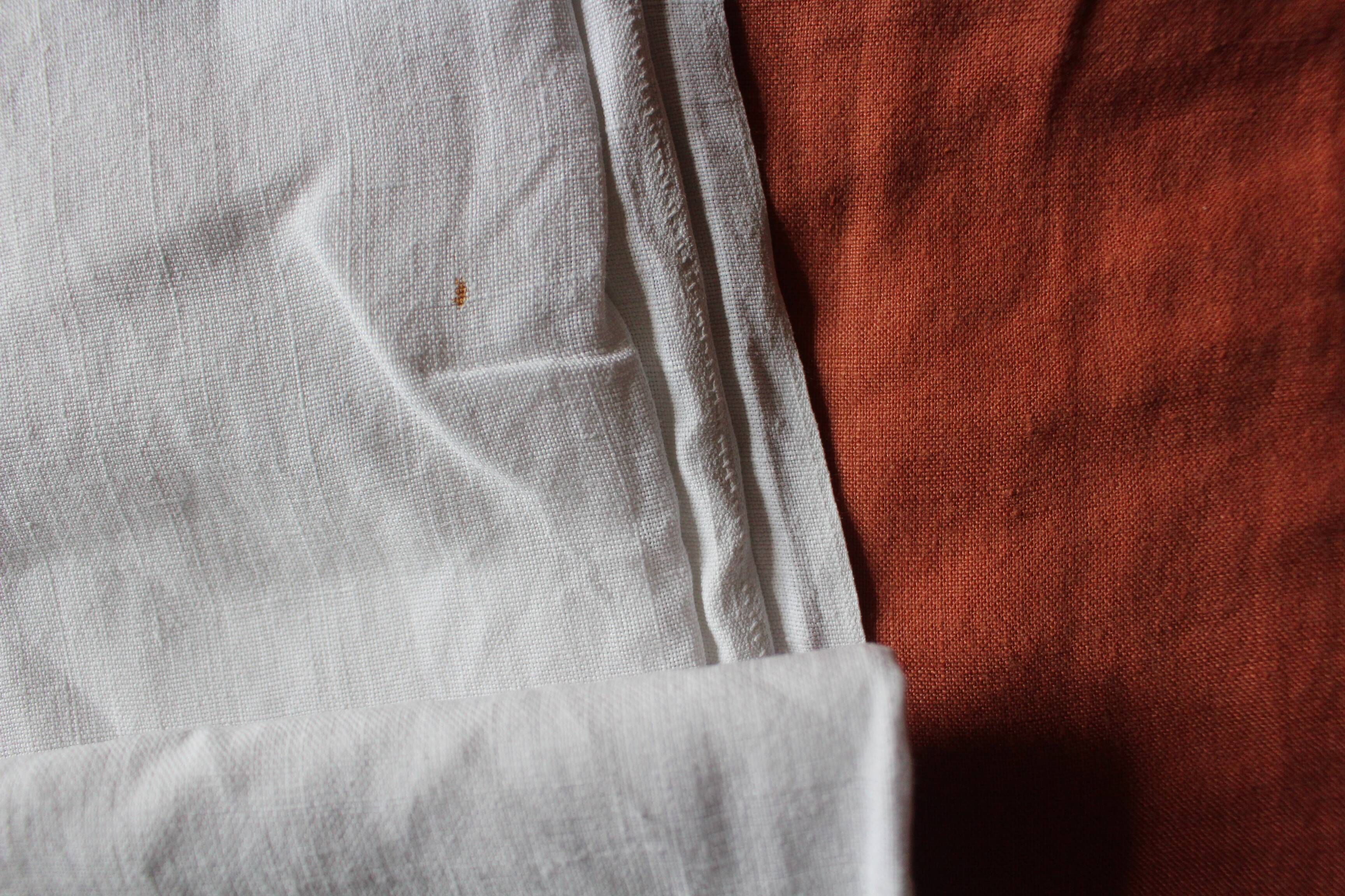 Antique linen sheet Floral monograms M R