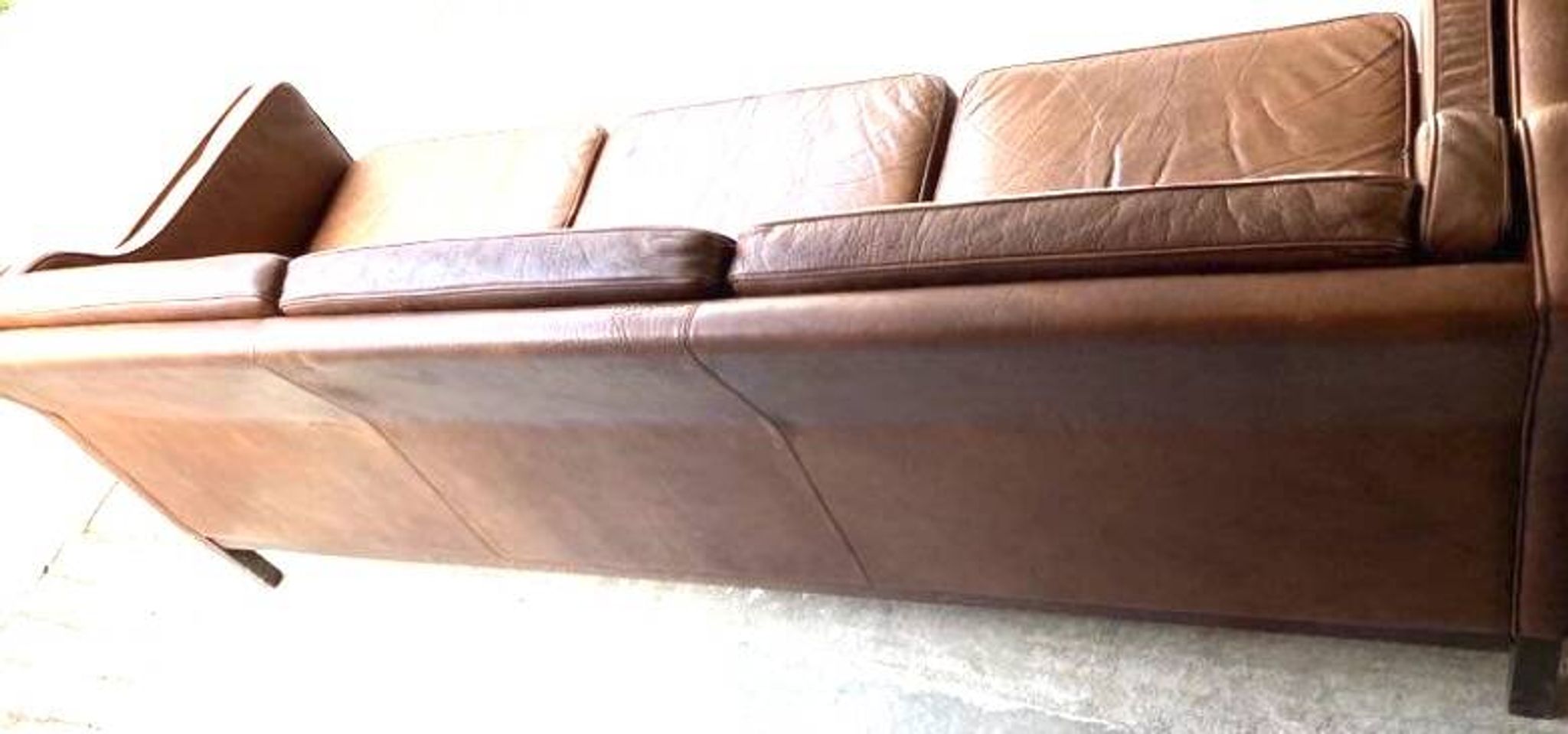 Leather sofa, vintage Scandinavian sofa in camel leather