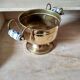 Small cauldron on foot with ceramic handles, vintage pot cover