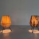 Pair of table lamps with plastic shades and tripod base, 1960s, Italy
