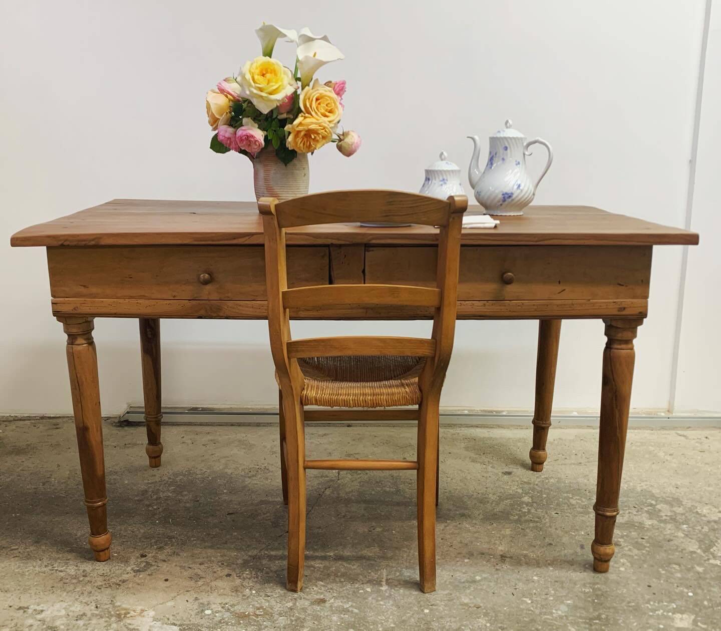 Old walnut farm table with pulls